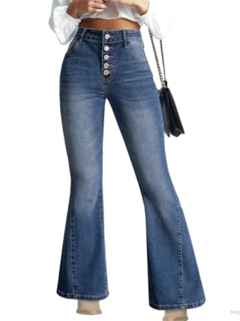 Sidefeel Women's High Waisted Flare Bell Bottom Jeans Stretchy Wide Leg Denim